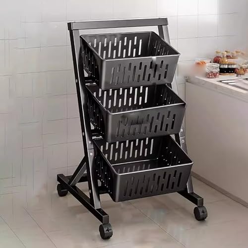 JYHHCYS 3 Tier 4 Tier Fruit and Vegetable Storage - Large Capacity Retail Display Rack Stand/Pantry Shelves Cart - Snack Candy Display Organizer with Wheels for Store, Home, Supermarket(Black,3 Tier)