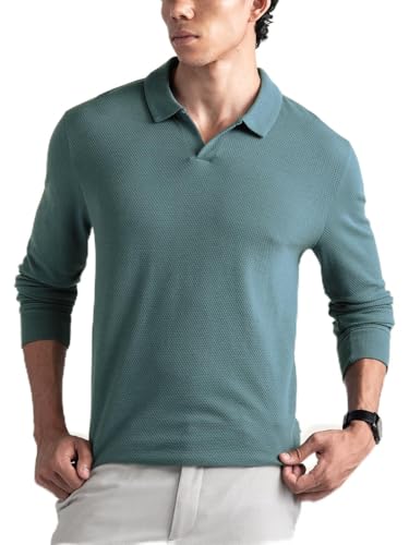 Image of DAMENSCH Statement Popcorn Johnny Collar Full Sleeve Polo with Premium Cotton Blend, Popcorn Texture, Colours by High-IQ Dyes Heavy Weight Fabric T-Shirt for Men
