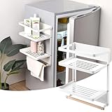 Reallnaive Magnetic Mini Fridge Organizer Shelves Dorm Room and Office Essentials Magnetic Spice Rack Heavy Duty College Dorm Fridge Shelf Storage for Space Saving Refrigerator Kitchen(White)