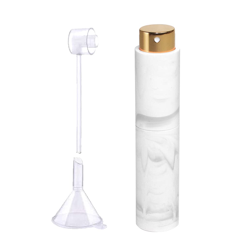 10ML Perfume Atomizer Bottles, Vitog Refillable Mini Travel Size Empty Perfume Sprayer Spray with Funnel, Distributor, Marble Pattern Portable Spray Bottle for Women, Men (White)