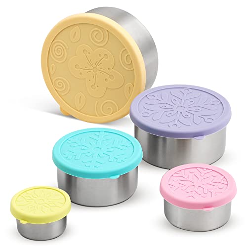Stainless Steel Containers With Lids, Metal Food Storage Container, Snack Bowls, 5 Pack, Silicone Lid, Nesting, Stackable, Round, Lunch Meal Prep, Salad Bowl, Bento Box For Kids, Toddlers, Houseables #TOP21