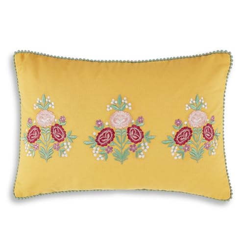 Image of haus & kinder Decorative Embroidered Sham Cushion Cover Set of 1, Cotton Throw Pillow Cushion Cover 12x18 Inch for Sofa, Couch & Living Room Decor, Soft Breathable Rectangle Cushion Case
