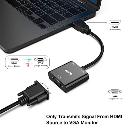 HDMI to VGA, BENFEI Gold-Plated HDMI to VGA Adapter with Audio (Male to Female) Compatible for Laptop, XBox 360 One, PS4 PS3