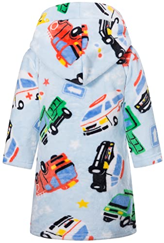 Image of Kids Hooded Bathrobe Girls Soft Plush Flannel Pajamas Sleepwear Boys Spa Robe Blue Car 7-8 Years