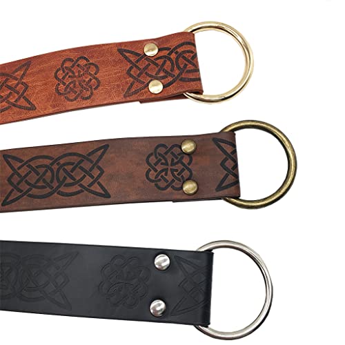 Medieval knight Cosplay Belt Embossed PU Leather O Ring Viking Belt Renaissance Accessories4