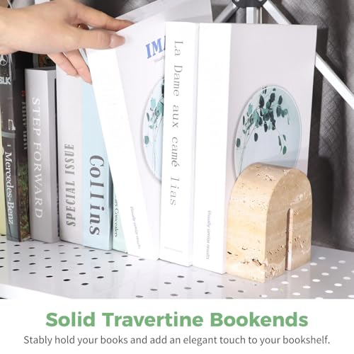2 Stück Luxus Travertin Buchstützen, Solide Dekorative Buchends für Schwere Bücher, Robuste Buchhalter für Regale, Einzigartige Bücherregal-Dekorationen für Zuhause, Büro