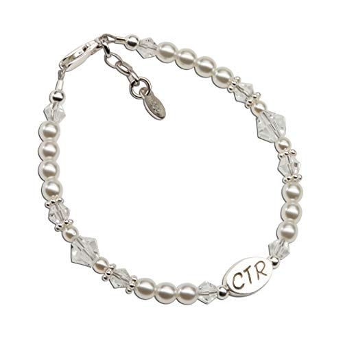 Cherished Moments Sterling Silver Child's CTR Bracelet or Necklace for Girls with Simulated Pearls and Crystals (5-12 years)