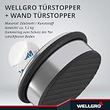 WELLGRO Stoper do drzwi ze stali nierdzewnej 1,2 kg + stoper do drzwi, bez wiercenia, 10 x 4,5 cm (Ø x wys.), antypoślizgowy spód, różne ilości do wyboru, liczba sztuk: 6 sztuk