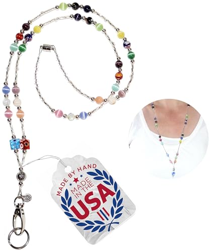 Hidden Hollow Beads SUPER Slim Hand Beaded in USA Women's Lanyard Strong Breakaway Teacher ID Badge Card Holder Keys Nurse (Multi - Breakaway)