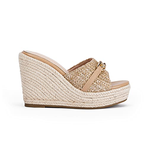 Image of Coutgo Women's Wedge Sandals Platform Espadrille Heel Chain Slip On Casual Summer Slides