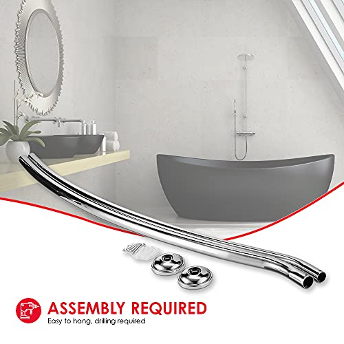 Home Basics Wall Mounted Curved Shower Rod Extendable/Adjustable 42” To 72” Length For Customized Fit , Non Rust, Hardware Included, Adds Up To 5 Inches Of Shower Space Chrome #TOP4