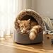 Katzenhöhle Hundehöhle Kuschelhöhle Katze Wärmeschutz im Winter Katzenbett Katzen zubehör Plüsch Katzenkissen für Katzen Kleine Hunde (Grau, L)