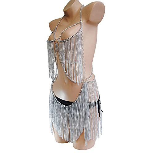 Yixin Boho Jewelry Women Metal Body Chain Set Indian Belly Chain Bikini Halloween Costume Party (Silver) #TOP5