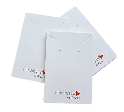 Jewels And Tools UK 50 x Jewellery Display Cards Necklace Bracelet Earring Handmade With Love White 9cm x 6cm
