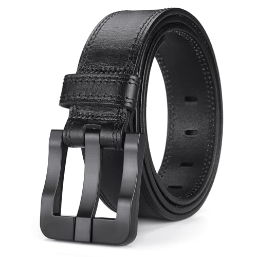 Full Grain Leather Belts for Men Non Metal Nickel Free Tsa Approved Hypoallergenic Belt with Plastic Buckle 38mm Wide