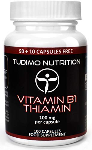 ? Vitamine B1 ? 100 mg ? 100 pcs (3+ mois) de Capsules à Désintégration Rapide, Chacune avec 100 mg Thiamine Mononitrate et de Qualité Supérieure en Poudre