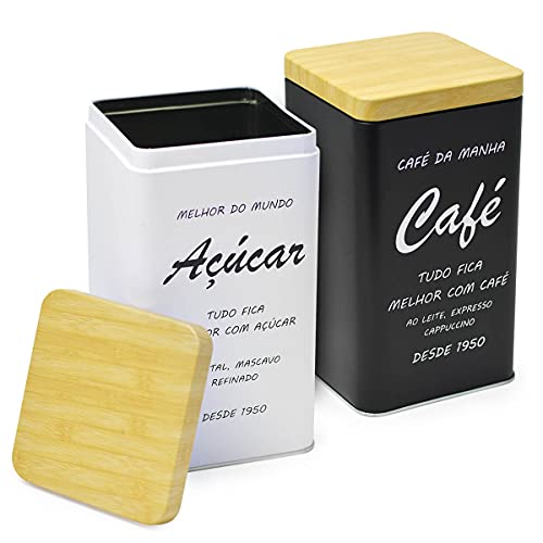 Lata Pote De Metal Para Café E Açúcar Quadrado Retro 2 peças