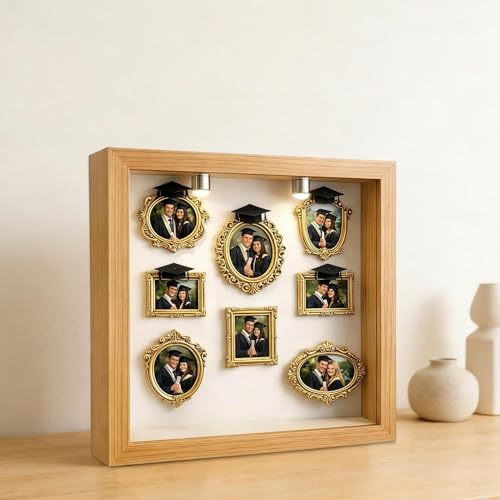 Juego de marcos de fotos pequeños dorados de mesa Silhouette caja de sombra con relieve 8