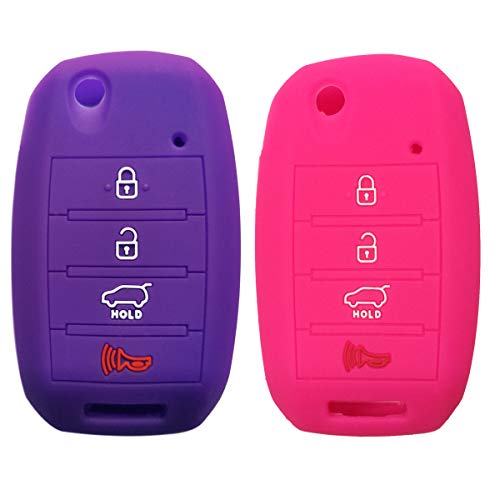 Coolbestda 2Pcs Flip 4buttons Key fob Cover Glove Keyless Jacket Holder Bag Case for 2016 2017 2018 2019 Kia Optima Soul Sorento Sportage Forte Rio Sedona （Not Fit Smart Key Fob）