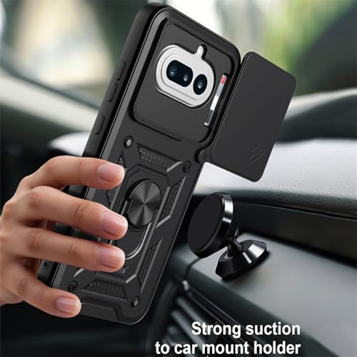 Image of Shockproof Back Case Cover for Nothing Phone 4A 5G, Shockproof Nothing Phone 4A Back Cover, Ring Case with Kickstand and Camera Protection Shutter - Black
