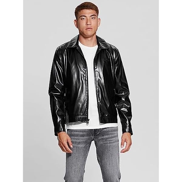 GUESS Heren District Faux Leather Zip Jacket