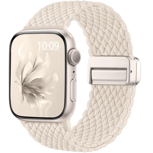 Easuny Geflochtene Band Kompatibel mit Apple Watch Armband 42mm 38mm 40mm 41mm Damen Herren - Magnetisch Elastisches Nylon Band für iWatch Armband Series 11 10 9 SE 8 7 6 5 4 3 2 1 - Polarstern