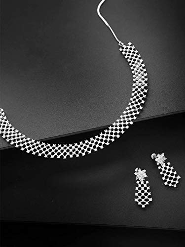 Priyaasi Stunning Ad Jewellery Set For Women | Silver-Plated | Geometric Design | Alloy Metal | Girl's Jewellery Set For Party/Prom | Bridesmaid Jewelry Set For Wedding/Indian Bridal Jewelry Set For Wedding & Engagement #TOP1