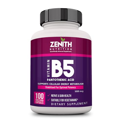 Image of Zenith Nutrition Pantothenic Acid (Vitamin B5) 5000mcg, Energy & Metabolism - 100 Veg capsules