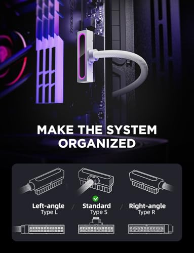Image of AsiaHorse Hydrus-24PIN PC PSU Extension, ATX 24PIN Motherboard Power Extension 90 Right Angle Design, 650W Power Supply, PC Power Perfect for PC Case Management & DIY Enthusiasts (White, 24Pin-ARGB)