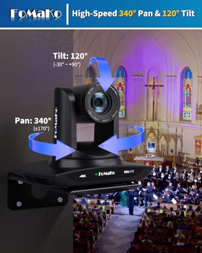 Image of FoMaKo 4K 20X PTZ Camera HDMI with NDI and AI Auto-Tracking PTZ Camera,for Church Worship Education Conference Events,NDI 6 & NDI HX3 Certified(K20UHx3+KC608 Pro) BK20UH3