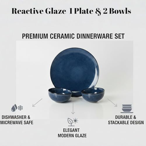 Image of Freakway Ceramic Dinner Set, 3 Piece, Cream with Brown Speckled | Round Shape, Includes 1 Dinner Plate and 2 Bowls