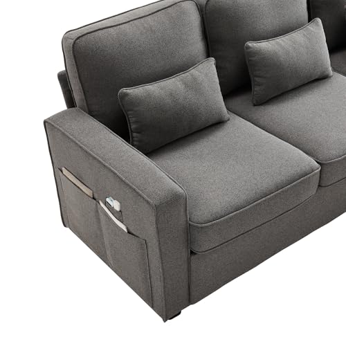 Merax Sofa 4 Sitzer Couch aus Leinenstoff, Big Sofa mit Bequeme Polsterung, für Wohnzimmer/Schlafzimmer/Gästezimmer, mit Armlehnen-Taschen und 4 Kissen, Dark Gray – Bild 7