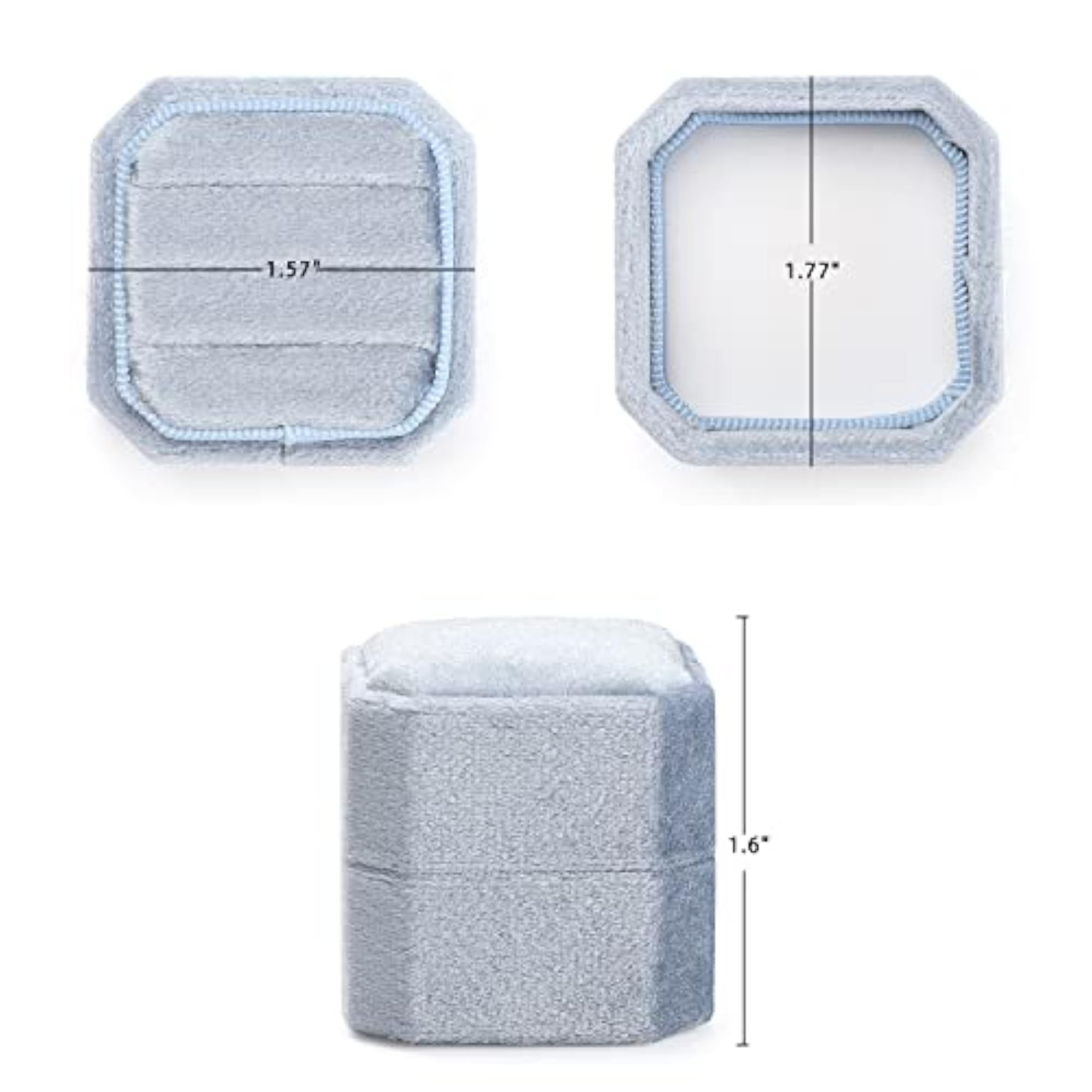 Velvet Ring Box with 3 Slots, Octagon Design