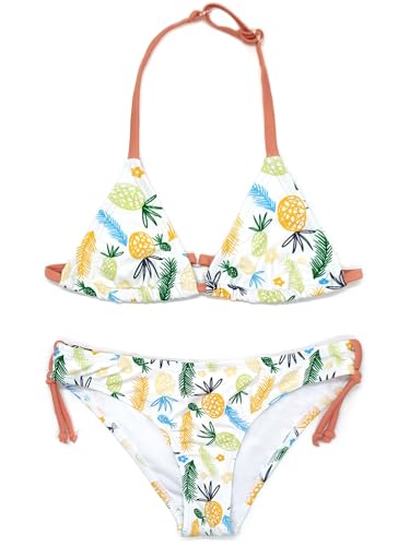 SHEKINI Mädchen-Badeanzug, Sommer-Bikini-Set, Neckholder, Triangel-Top, bedrucktes Unterteil, zweiteiliger Badeanzug, Kinder-Bademode, 6–14 Jahre, modischer Strand-Bikinis, Ananas, 10 Jahre