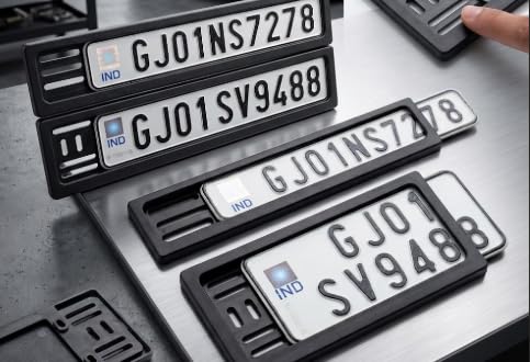 Image of Number Plate Frame Sliding, Universal for Motorbikes /Scooters, ABS Plastic, Black, Set of 2 (Front & Rear)