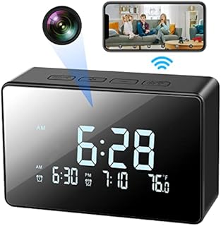Halogotta Spy Camera Clock, HD 1080P WiFi Wireless Hidden Camera for Home, Nanny Cam with Night Vision and Real-Time View Motion Detection for Android/iOS App, Show Environmental Temperature