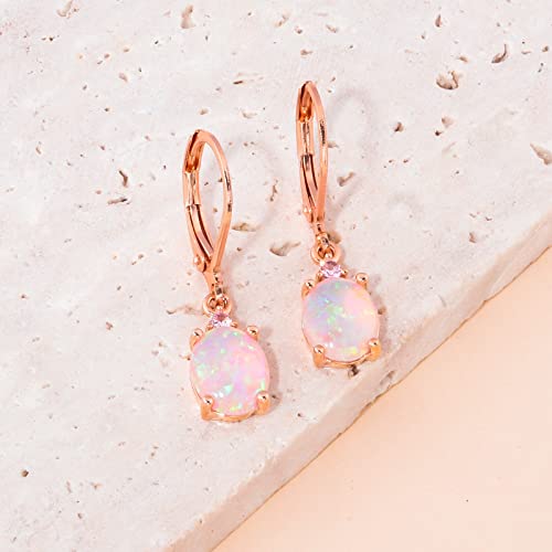 Cinily Dangle Drop Earrings For Women Trendy 14K Rose Gold Plated Drop Dangle Earrings Pink Fire Opal Drop Earrings Hypoallergenic Birthstone Cz Earrings Jewelry Gifts For Men Teen Girls #TOP4