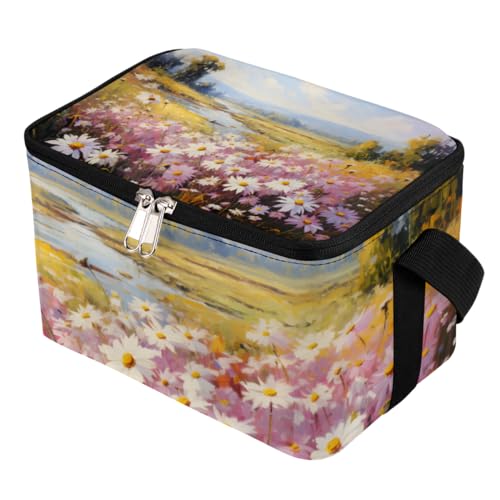 GzLeyigou Lunch Bags for Women Men 9 Cans,Wild Flowers Hot & Cold Food Delivery Bag Insulated Grocery Bag Insulated Lunch Box Field Daisy Cooler Bag for Office Work Picnic Beach