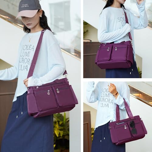 Image of Nylon Tote Bag for Women, Multi Pockets Crossbody Purse for Work Travel, Waterproof Shoulder Bag with Zipper