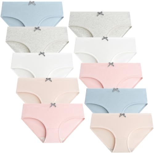 Domee Teenager Unterhosen Mädchen Unterwäsche Slip Baumwolle 10er-Pack...