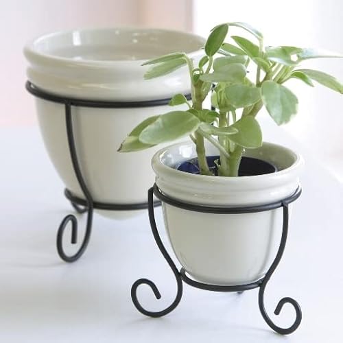 植木鉢 おしゃれ 陶器鉢 白 クリームポット&スタンド 2点セット<10cm 3号 7cm 2号 穴なし シンプル モダン ベージュ ホワイト 白 スタンド 黒プランター 鉢 鉢カバー ガーデニング 室内 植え替え 鉢植え 園芸 観葉植物 多肉植物 塊根植
