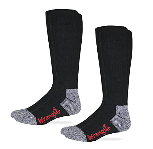 Wrangler Riggs Workwear Mens Cotton Over the Calf Work Boot Socks 2 Pair Pack, Black, X-Large