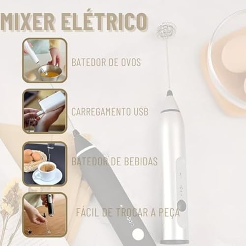 Mini Mixer Misturador de Bebidas Batedor de Ovos Processador Elétrico Recarregável Portátil Inox Fuê