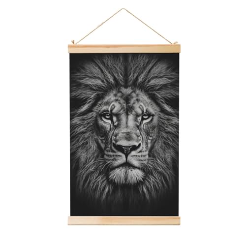 Poster tête de lion cadre bois pour réchauffer l'ambiance du salon
