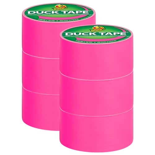 Image of Duck Brand Color Duct Tape, 1.88 Inches x 15 Yards, 6-Roll, Neon Pink (1265016 C)