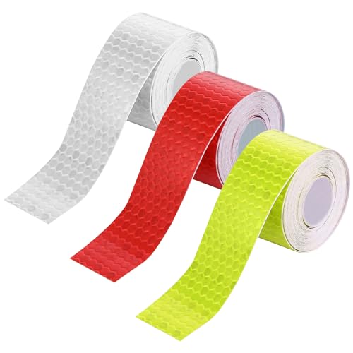 SYEYCW 3 Rouleaux de Ruban Réfléchissant, 2cm x 3m Autocollante Imperméable Bande Reflechissante, Ruban Réfléchissant de Sécurité Extérieur Rouge Jaune Blanc,...