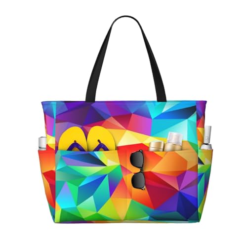 Sac de plage arc-en-ciel géométrique pour les vacances à la mer et sorties estivales
