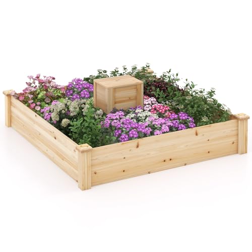 RELAX4LIFE Fioriera da Esterno 0,3m³/300L in Legno, Orto Rialzato con Contenitore di Compost, Aiuola Quadrata per Giardino/Balcone/Patio/Cortile, 124 x 124 x 25,5 cm