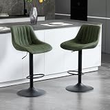 Orirsnug Set di 2 Sgabelli da Bar con Gambe alte, Sgabelli da Cucina in Pelle PU, Sedie da Bar Regolabili in Altezza, con Schienale e Poggiapiedi, Funzione Girevole a 360&deg;, Verde