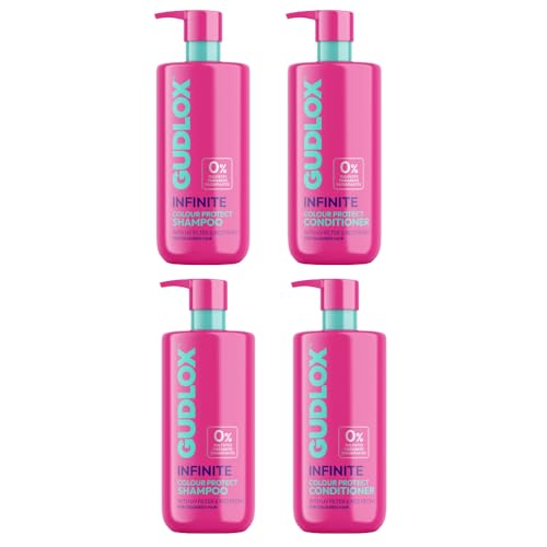 Gudlox Infinite Colour Protect 2 x Shampoo & 2 x Conditioner Quad Pack For Coloured Hair With UV Protection & Red Peony Quad Pack 4 x 400ml